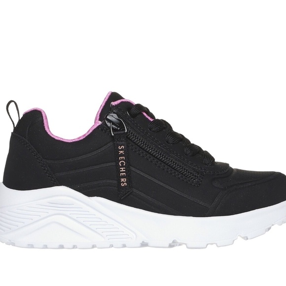 New Skechers UNO LITE EASY ZIP Sneaker Black/Pink Size US 13.5 Kids Shoes NIB - Picture 2 of 9